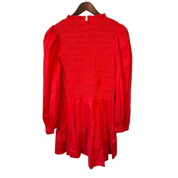 SEA NEW YORK NWT Scarlet Gaia Solid Cotton Long Sleeve Mini Dress Sz 12 Ruffles - Picture 6 of 14